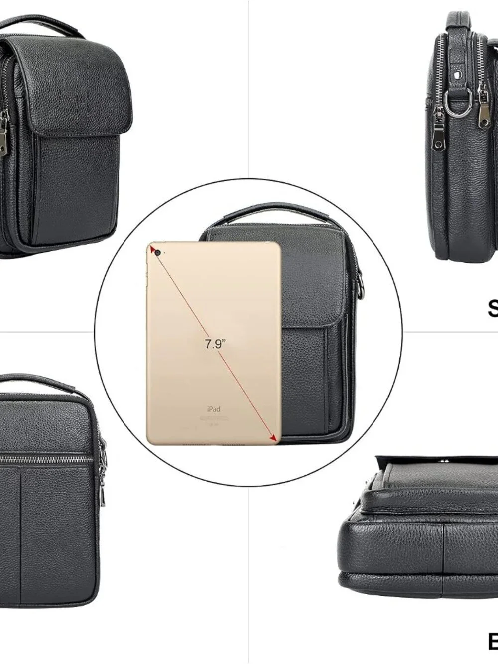 Men's Black Leather Shoulder Sling Travel Crossbody Stylish Magnetic Buckle Bag